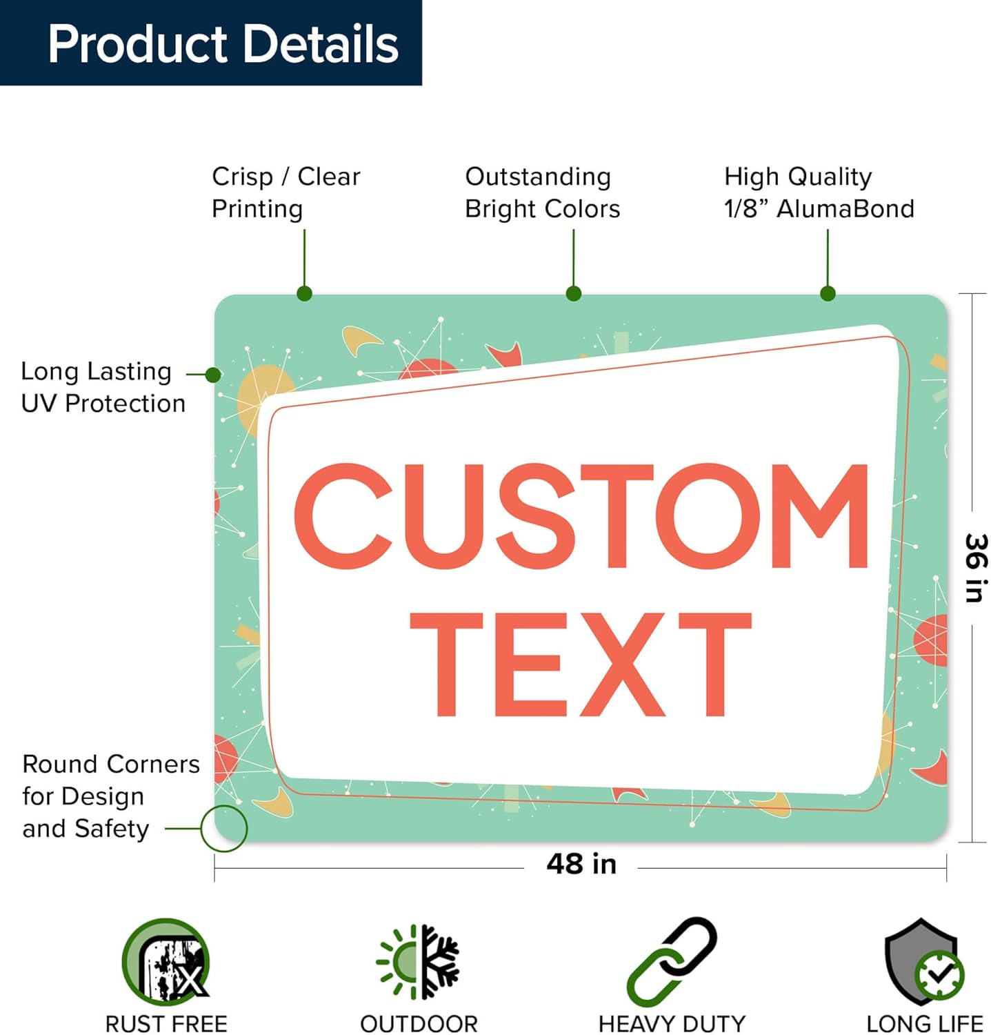 Custom Sign, Custom Street Sign, 11 Font Colors, 13 Font Styles, 4 Hole Options, 22 Sizes, 36x48 Inches, Rust Free DiBound, Fade Resistant, Made in USA by My Sign Center (Mid-Century Modern 2)