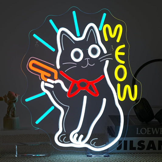 MEOW Cat Neon Sign, Cute LED Wall Light for Bedroom, Game Room, Bar, Cat Lovers Gift, USB Powered, Dimmable