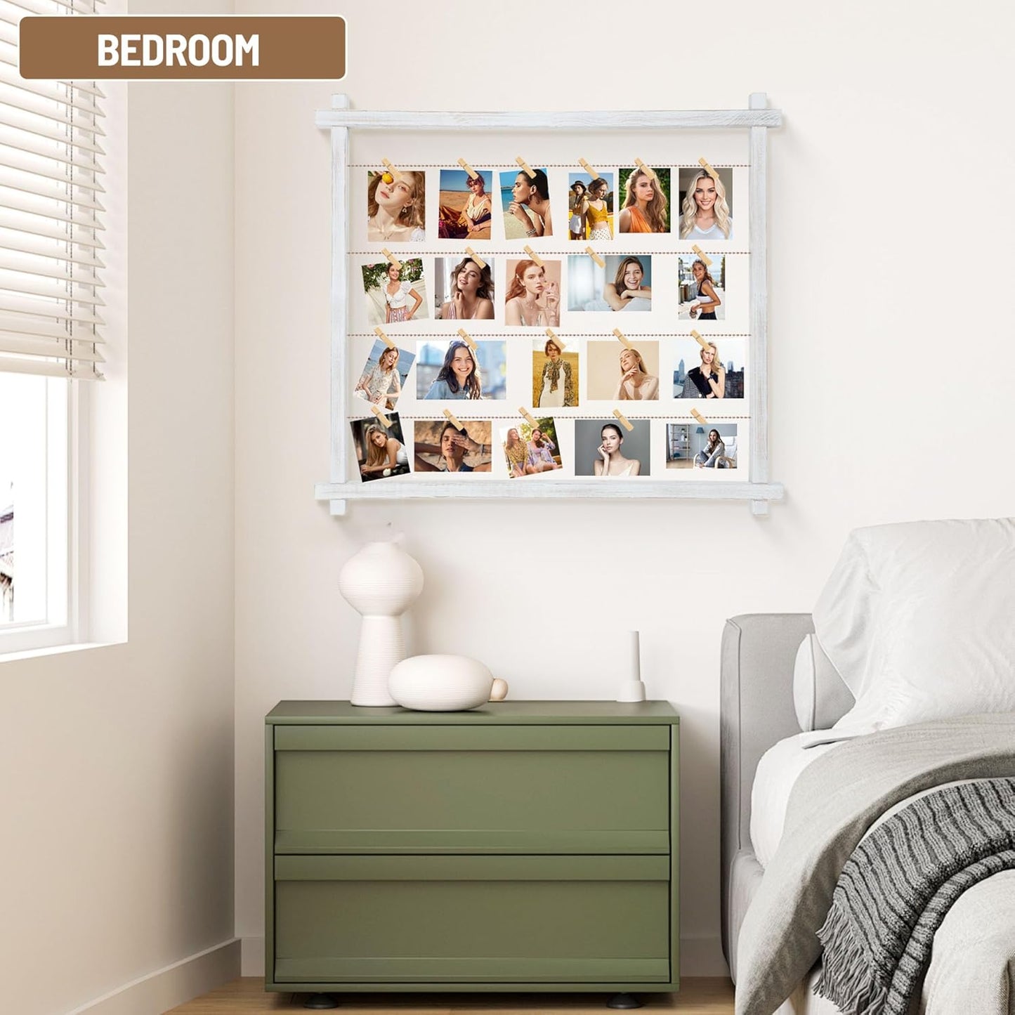 Collage Picture Frame,Photo Display Board,Hanging Pictures Frames with Clips for Graduation Birthday Party,Dorm Photo Card Wall Decor Hanger Holder,Upgraded,Easy To Assemble,Large(White）