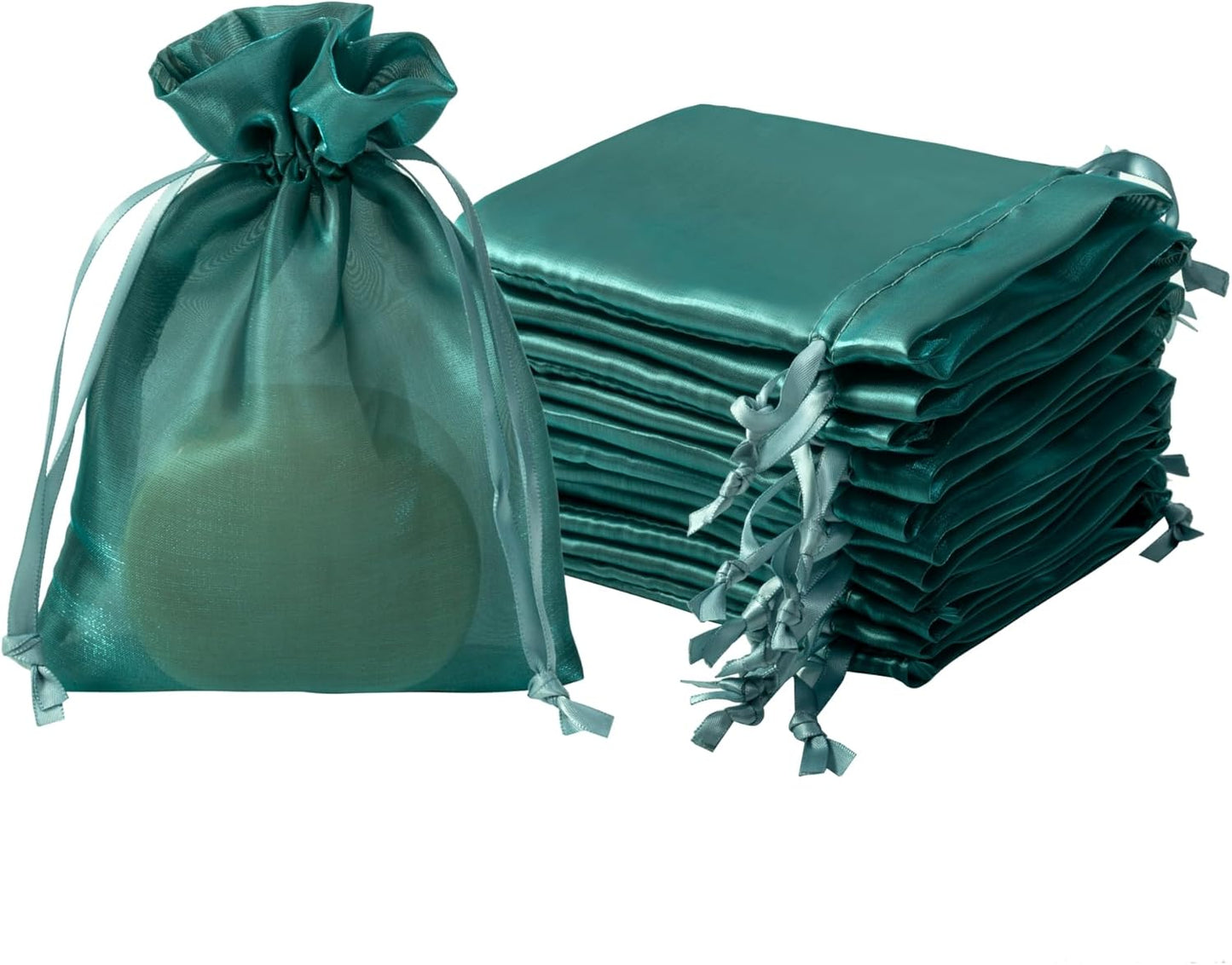 QIANF 20 Pcs Dark Green Small Organza Bags 4X6 inch for Wedding Favors with Drawstring, Mini Mesh Gift Bags Jewelry Pouch for Candy Bridal Shower Party Favor Baby Shower Christmas