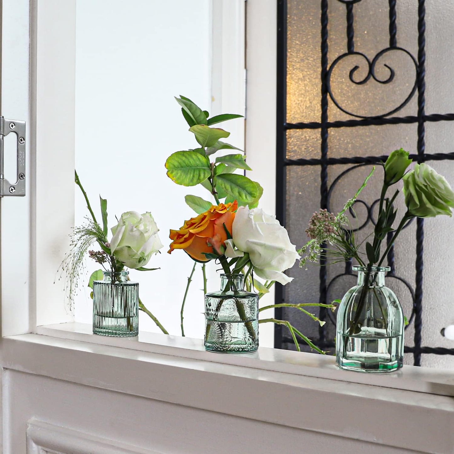 Green Glass Bud Vase Set of 22, Small Vases for Flowers, Clear Glass Vases for Centerpieces, Mini Bud Vases in Bulk Rustic Wedding Decorations, Centerpieces, Vintage Look Home Table Flower Decor