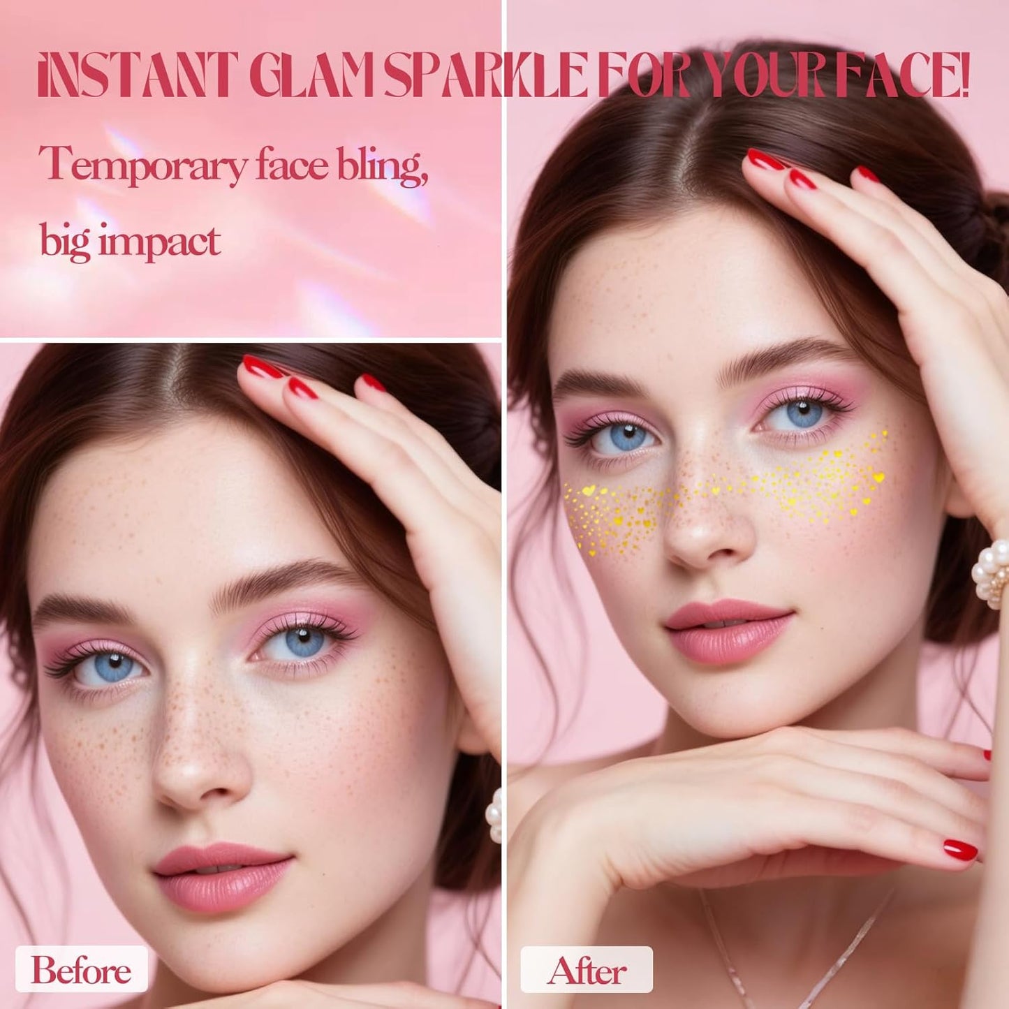 Gold Glitter Freckles Face Tattoo, 15 Pcs Waterproof Gold Sparkle Freckle Temporary Tattoo, Freckles Face Tattoo Long Lasting Festive Glitter, Face Glitter Self Adhesive for Women Girls