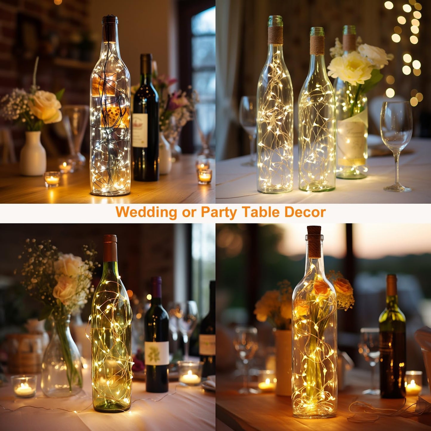 20 Pack Wine Bottle Lights with Cork Battery Operated 3.3ft 20 LED Silver Wire Cork Fairy Lights for Liquor Bottles,Jars,Crafts,Wedding,Party,Centerpieces,Table Decor,Warm White