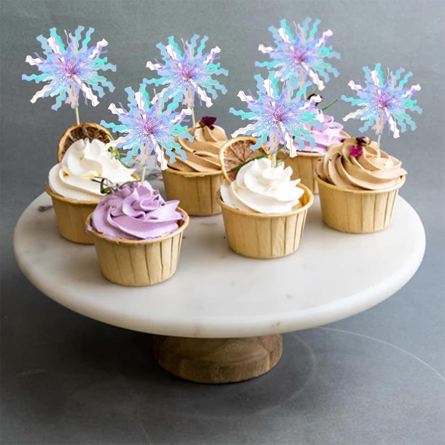 Gyufise 20Pcs Foil Firework Cupcake Toppers Happy Birthday Cake Toppers Sparkle Tinsel Flower Drink Stirrers Cocktail Food Fruit Toothpicks for Valentine's Day Party Supplies Light Blue