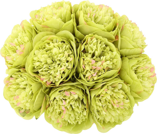 U'Artlines 10 Heads Artificial Peony Silk Flower Leaf Home Office Wedding Party Festival Bar Decor (Green)