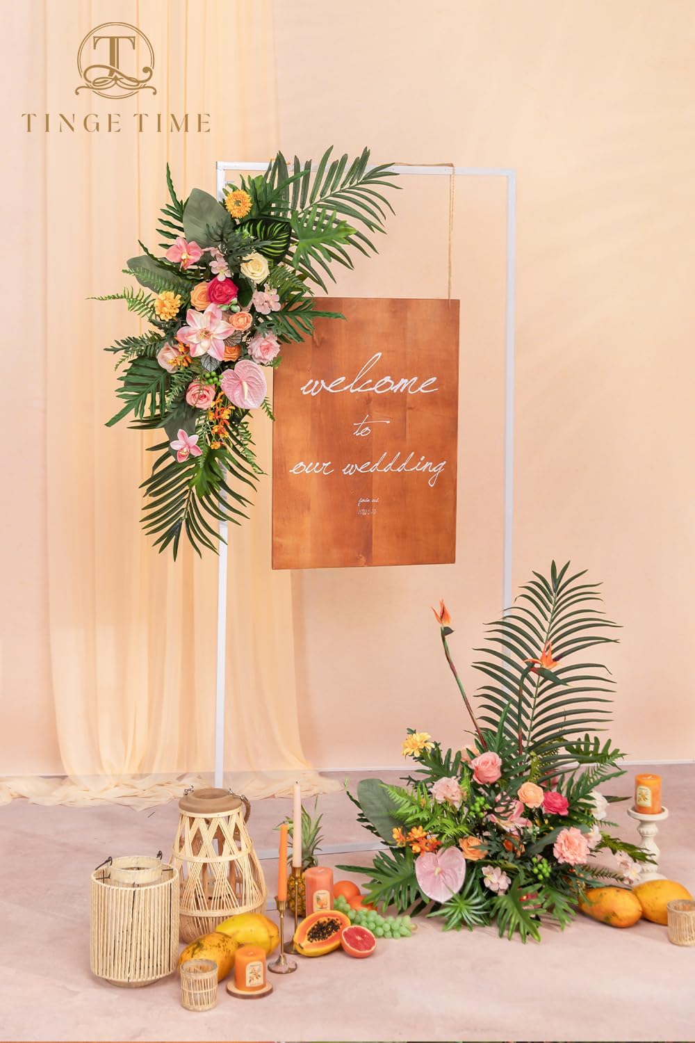 TINGE TIME Artificial Flowers Combo, Fake Flowers Box for DIY Wedding Bouquets Table Centerpieces Floral Arrangements Party Baby Shower Home Summer Decorations (Tropical Citrus & Pink)