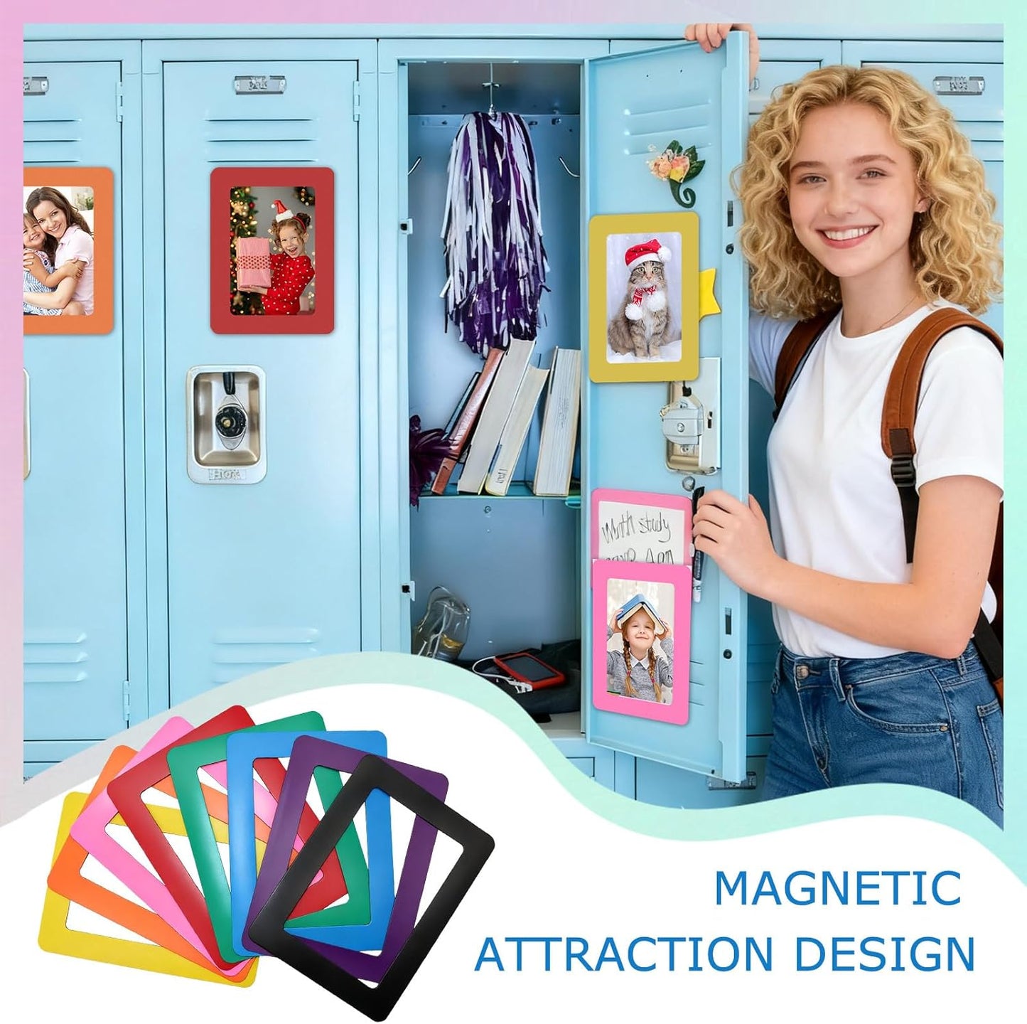 24 Pcs Magnetic Picture Frames for Refrigerator, 8 Colors Magnet Photo Frame for Fridge Holds 3.5x5 Photos for Home Office Fridge Decoration