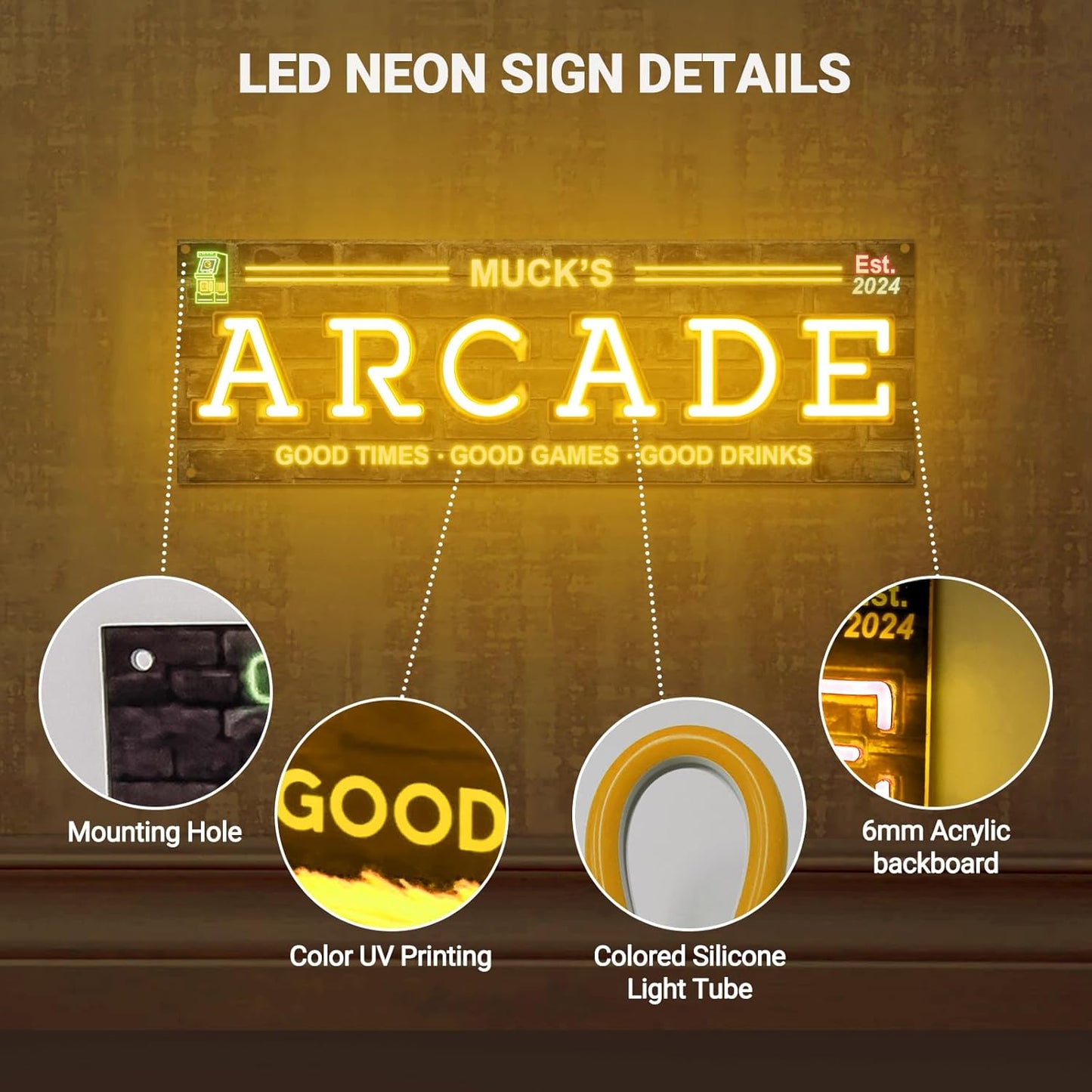 Custom Arcade Neon Sign for Wall Decor, Personalized LED Neon Name Sign, Dimmable Customized Arcade Light Up Signs for Playroom Gaming Zone Man Cave Bedroom Decoration, Men Boy Gamer Birthday Gifts