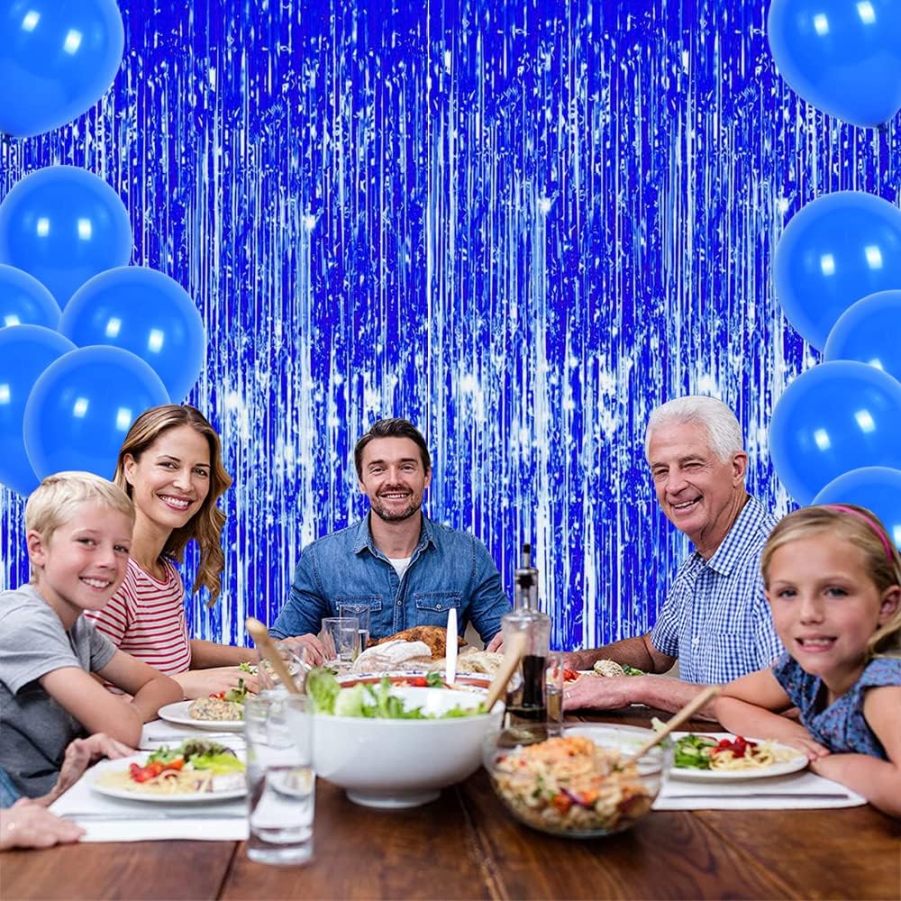 3 Pcs Blue Tinsel Foil Fringe Curtains,3.28ft x 6.56ft Gold Photo Booth Backdrop Streamer Curtain,Photo Booth Props,Ideal Bachelorette Party Supplies, Birthday, Christmas,New Year Decorations…