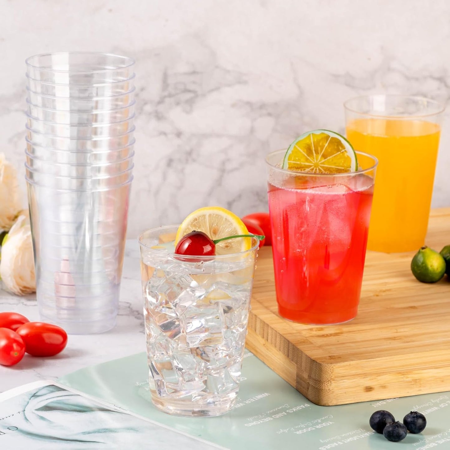 Goodluck 200PCS 14oz Clear Plastic Cups for Party, Disposable Clear Plastic Cups, Cocktail Glasses for Wedding Thanksgiving, Christmas, and Parties