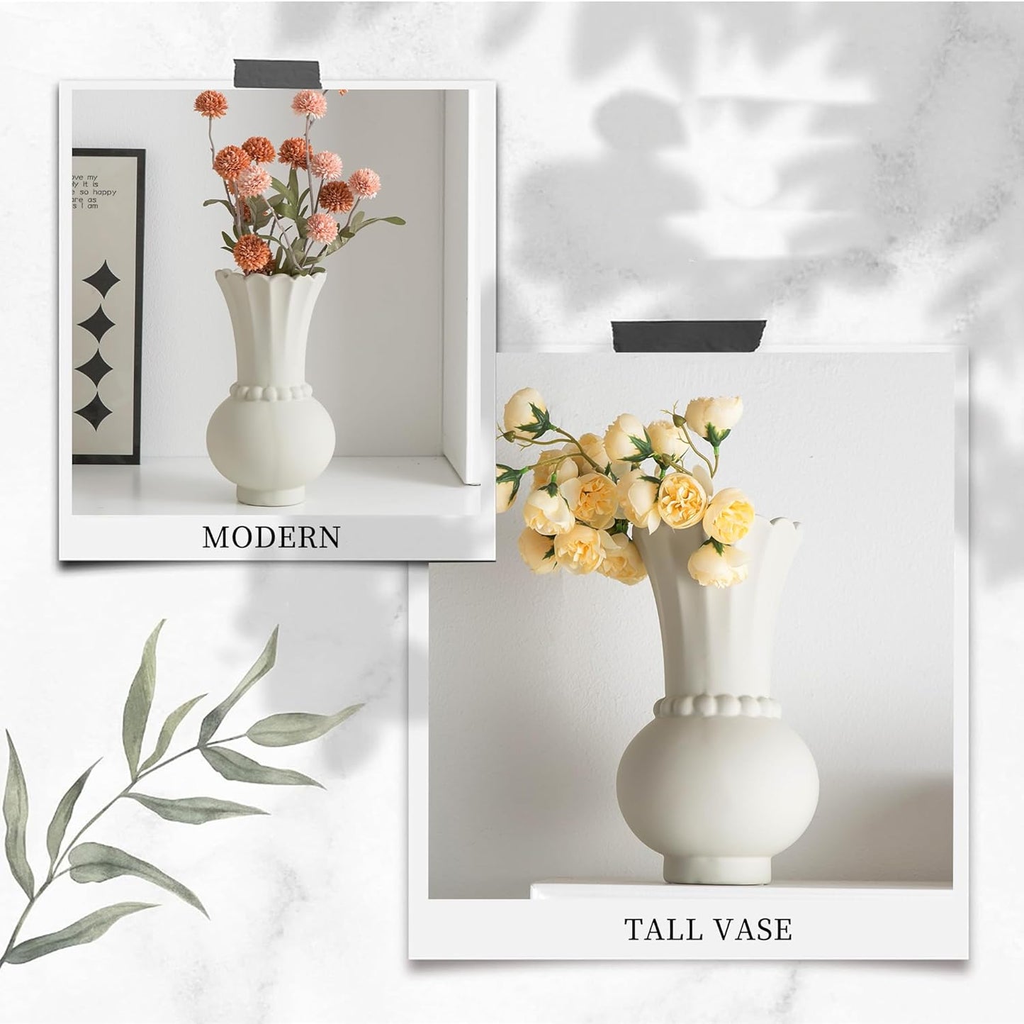 Modern Ceramic Vase - Grey, Perfect for Pampas Grass, Dried Flowers, Centerpieces