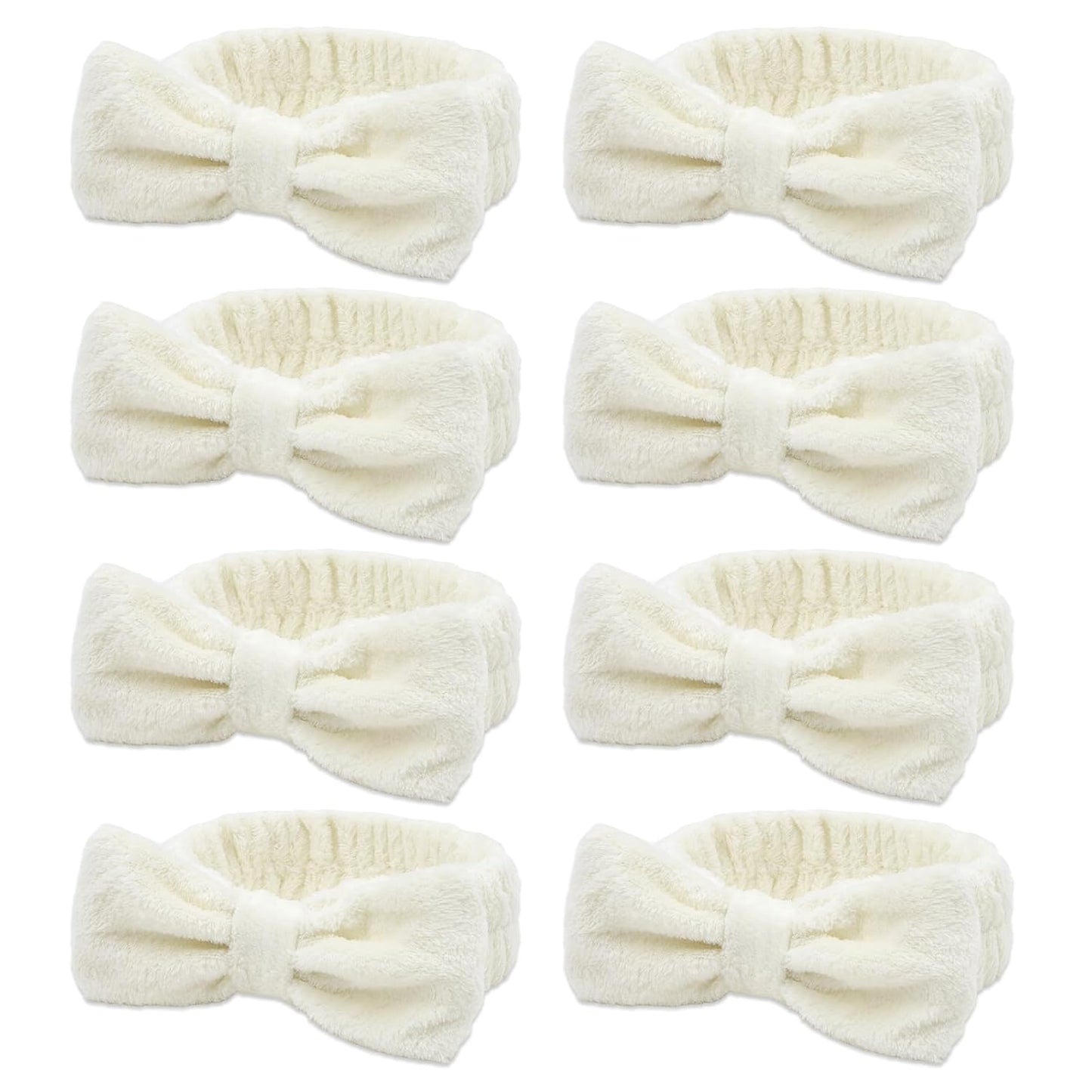 Semato 8 Pcs Creamy White Spa Headband Bachelorette Party Favor Set Skincare Headbands for Women Gifts and Party Supplies (creamy white)
