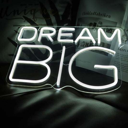 Dream-Big Neon Sign For Wall Decor In Bedroom or Bar,Dream Led Neon Sign For Birthday Gifts,Festivals Decoration,Party Sign Hang on Wall 15 * 9.8inches