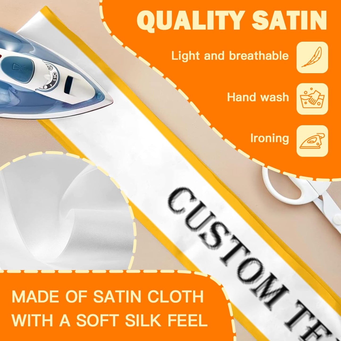 Custom Sash,Personalized Birthday Sash with Text Photo,Customized Bachelorette Sash Quote Sash Bride to Be Sash Color Optional (With decorative edge, White)