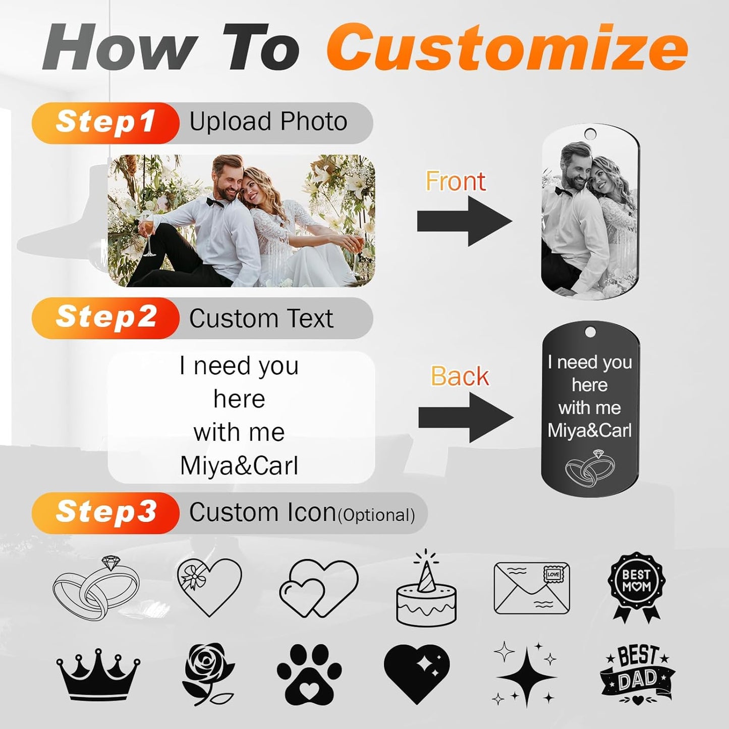 Custom Keychain with Picture, Personalized Photo Keychain with LOGO Text, Customized Gifts for Boyfriend Couple