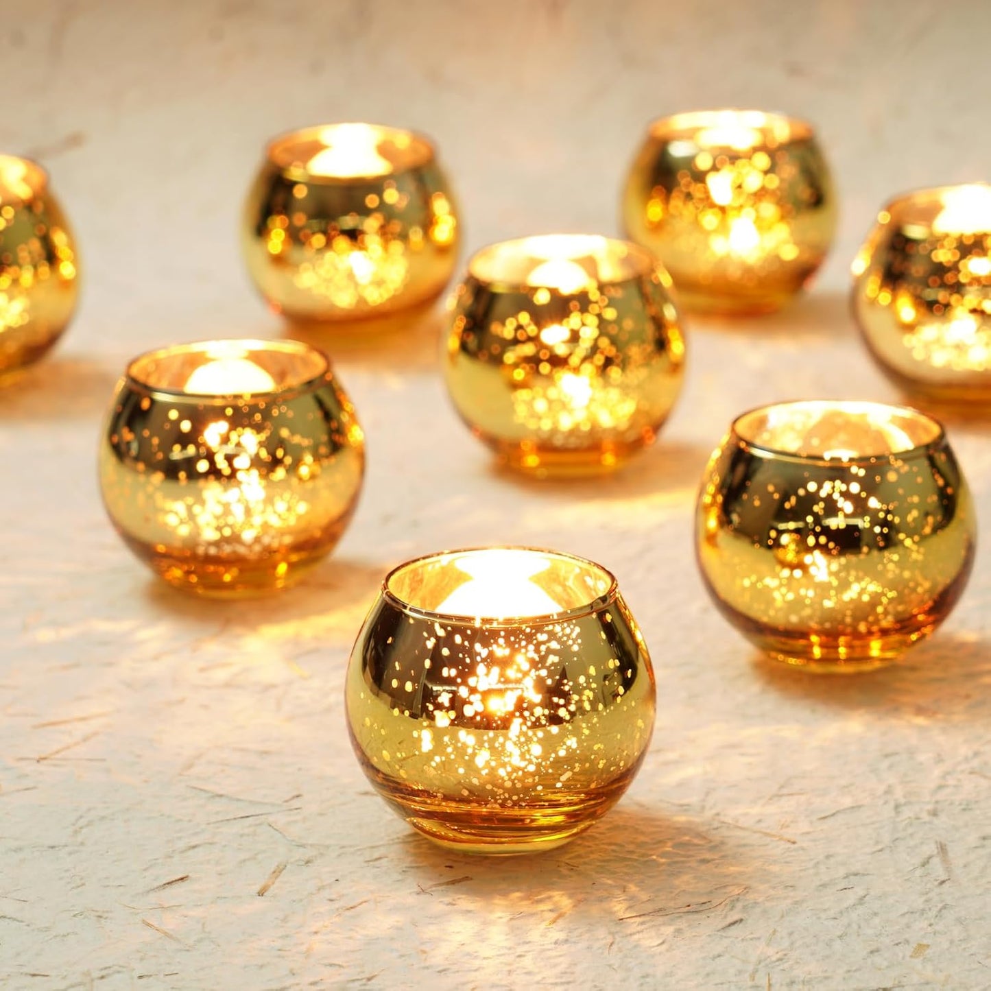 Homemory 36 Pcs Gold Votive Candle Holders, Round Mercury Glass Candle Holder, Tealight Candle Holders for Table Centerpieces, Baby Shower,Anniversary, Wedding, Home Decor, Halloween, Christmas