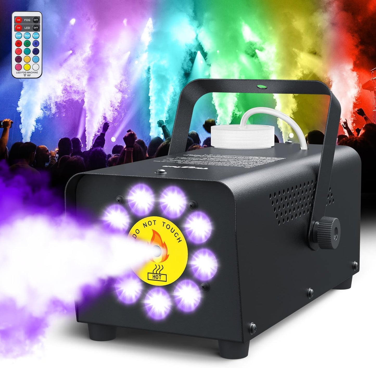 Smoke Machine, Theefun Fog Machine 450w 2500CFM with 9 LED 12 Color Lights Portable 500ml Tank No Liquid Included Stage Smoke Machine Fog Indoor with Wireless Remote Control for Wedding DJ Party