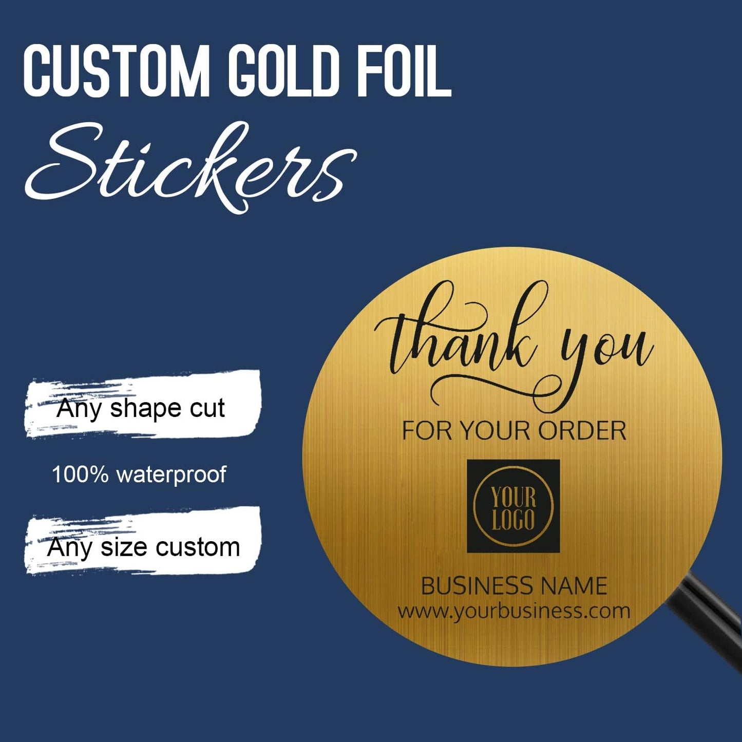 Custom Logo Stickers for Business, Personalised Logo Labels, Waterproof, Perfect for Branding & Packaging (Brushed Gold)