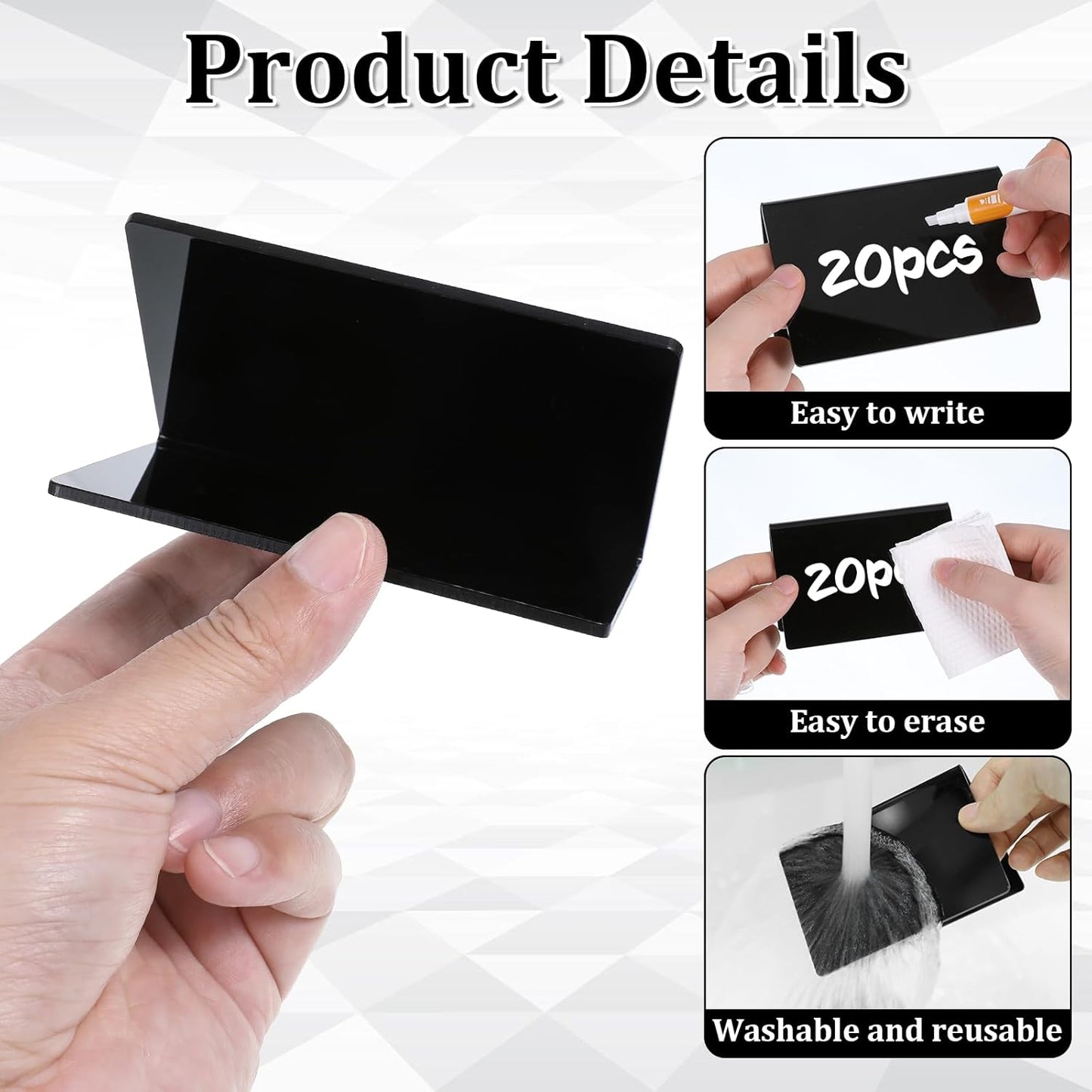 20 Packs Acrylic Mini Chalkboard Sign Black Food Labels Name Tags for Buffet Table Sign Chalkboard Blackboard for Wedding, Table Signs Place Cards for Buffet, Bakery