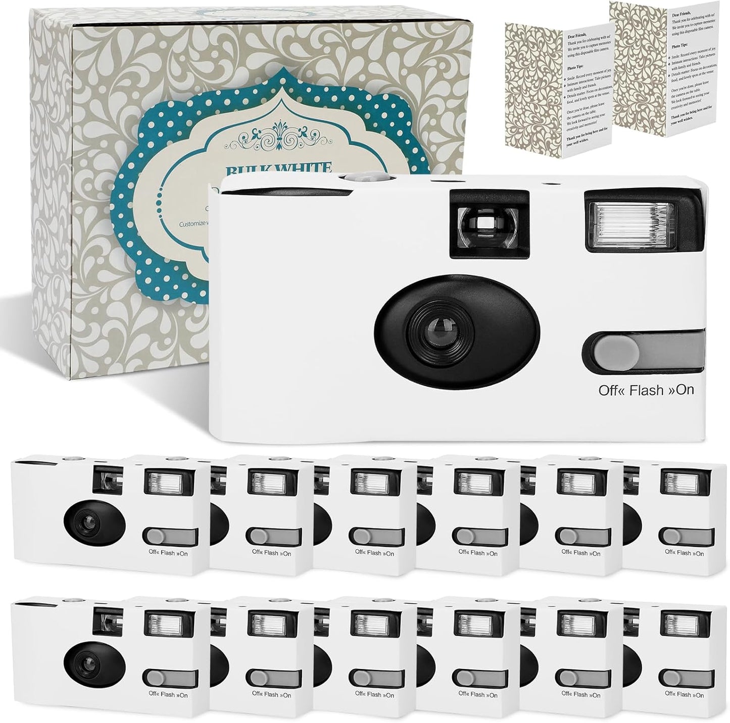 12 Pack Disposable Cameras for Wedding Bulk, 35mm White Single-Use Film Cameras with Flash, One Time Cameras for Birthday Party Baby Shower Gathering Wedding Travel, lSO 400 Film,17 Exposures