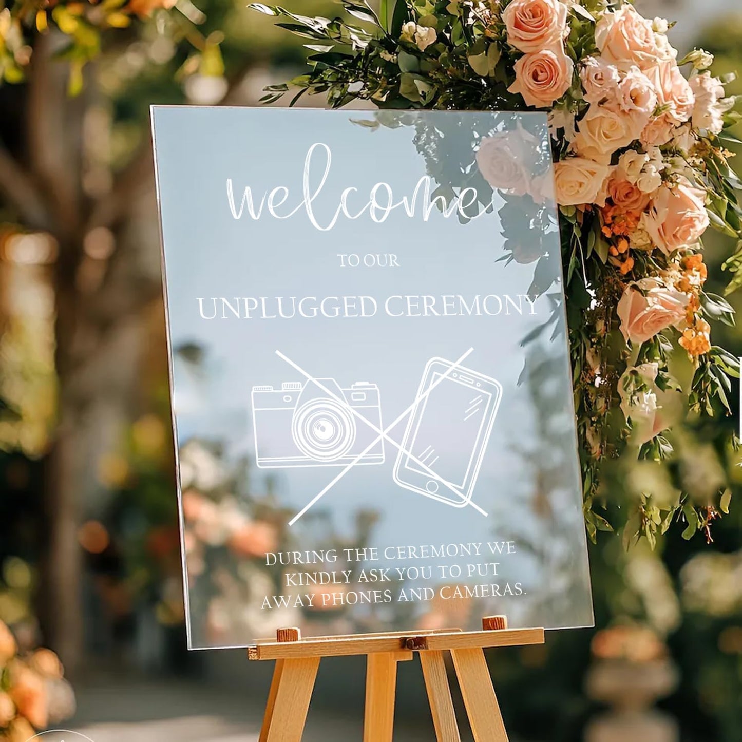 Unplugged Wedding Ceremony Yard Sign – Clear No Phone No Camera Message – Bold Outdoor Wedding Sign