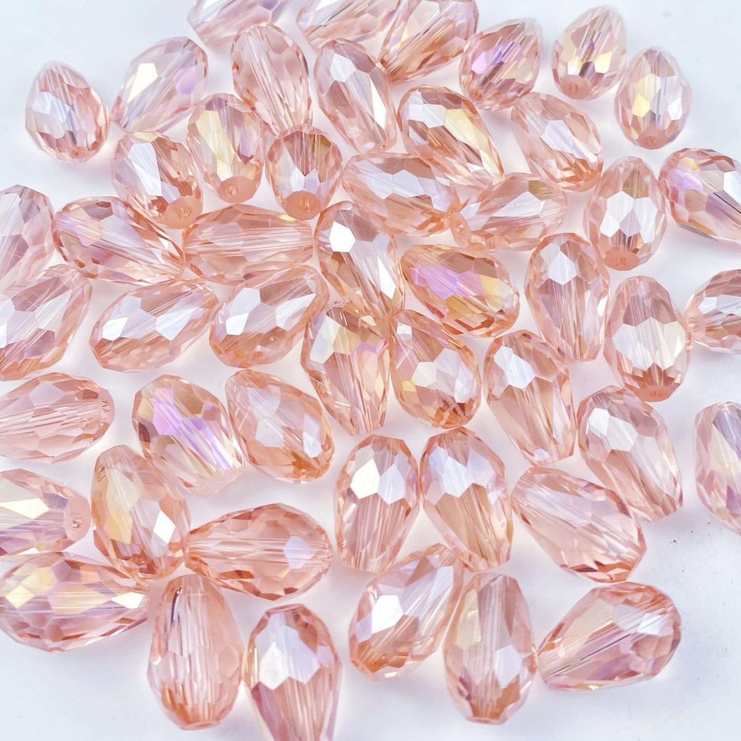 50pcs 10x15mm Teardrop Crystal Glass Beads Vertical Hole Faceted Glass Teardrop Spacer Beads for Bracelets Necklace Earring DIY Jewelry Making Craft(Pink AB)