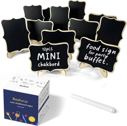 12pcs Mini Chalkboard Signs with Stand,Food Labels for Party Buffet, Food Tag/Name Card for Wedding Table, Name Tag Drink Labels Taco/Candy Bar/Bake Sale Food Sign, Catering Supplies Buffet Display