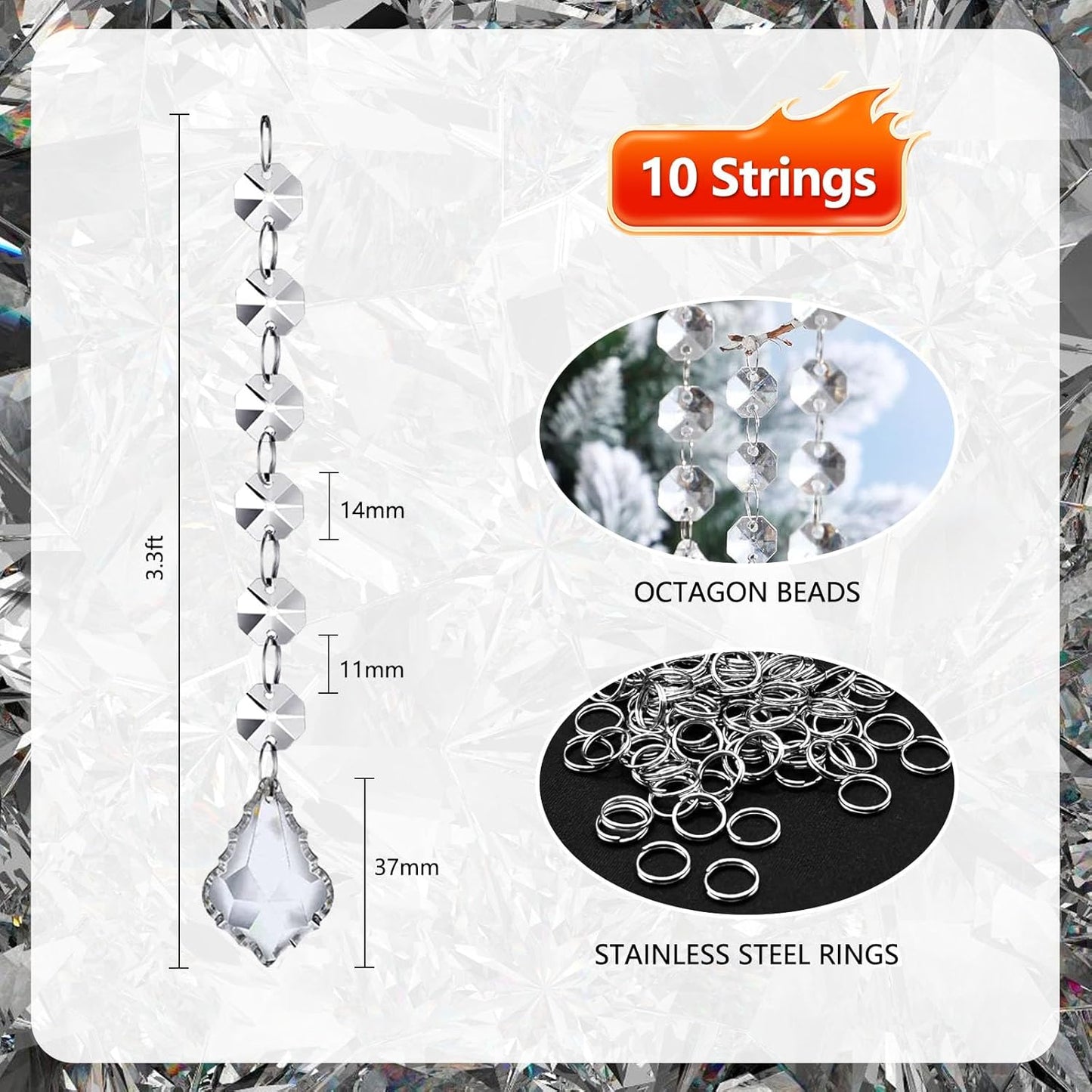 10 PCS Crystal Garland Strands, 33ft Hanging Crystal Strings for Window Curtains Doorway Decorations, Acrylic Clear Maple Leaf Crystal Ornaments for Christmas Tree, Wedding Party Home Chandelier Decor