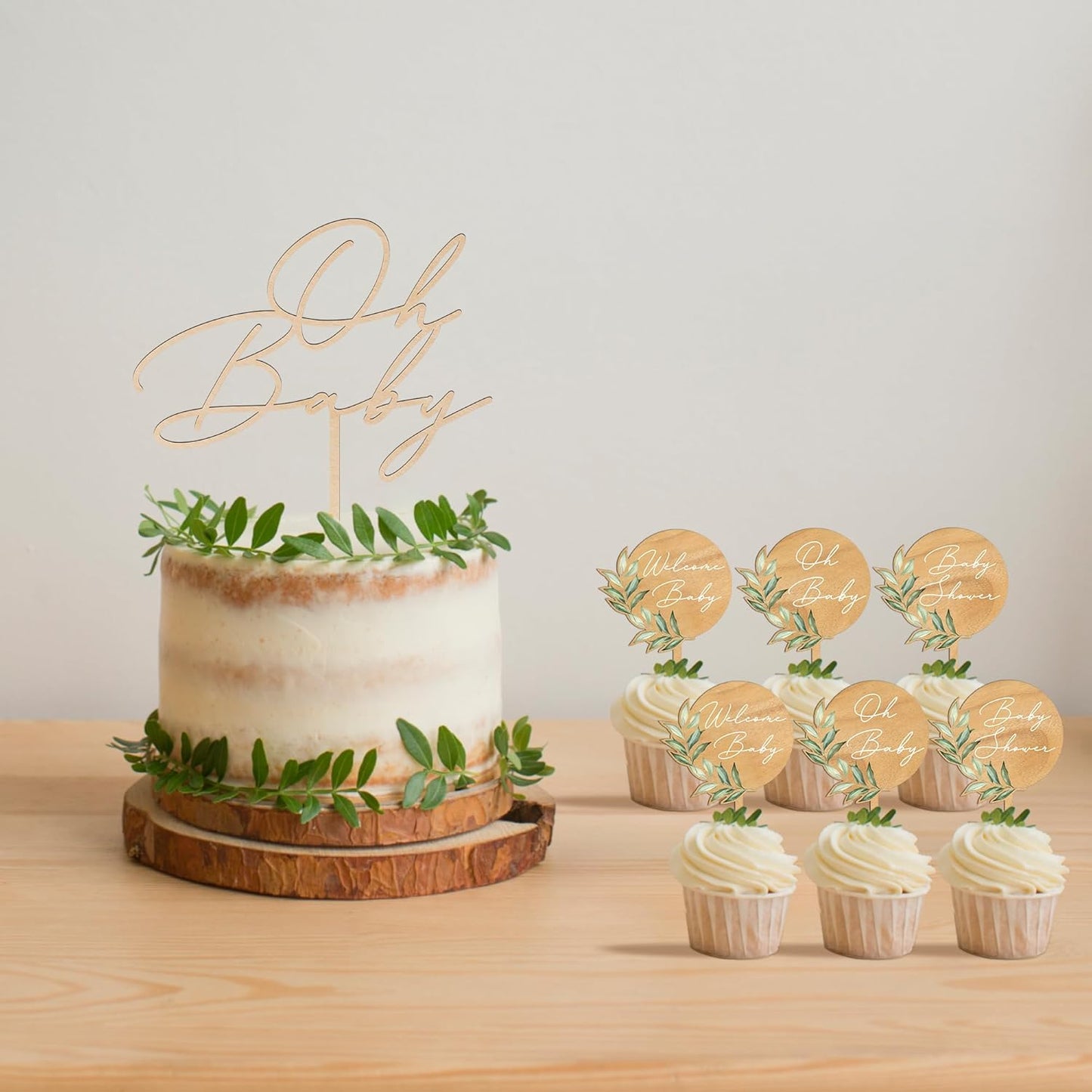 Custom Cupcake Toppers Cake Decorations in Wood for Wedding Engagement Baby Shower Birthday Party etc. (Design A / 36 PCS)