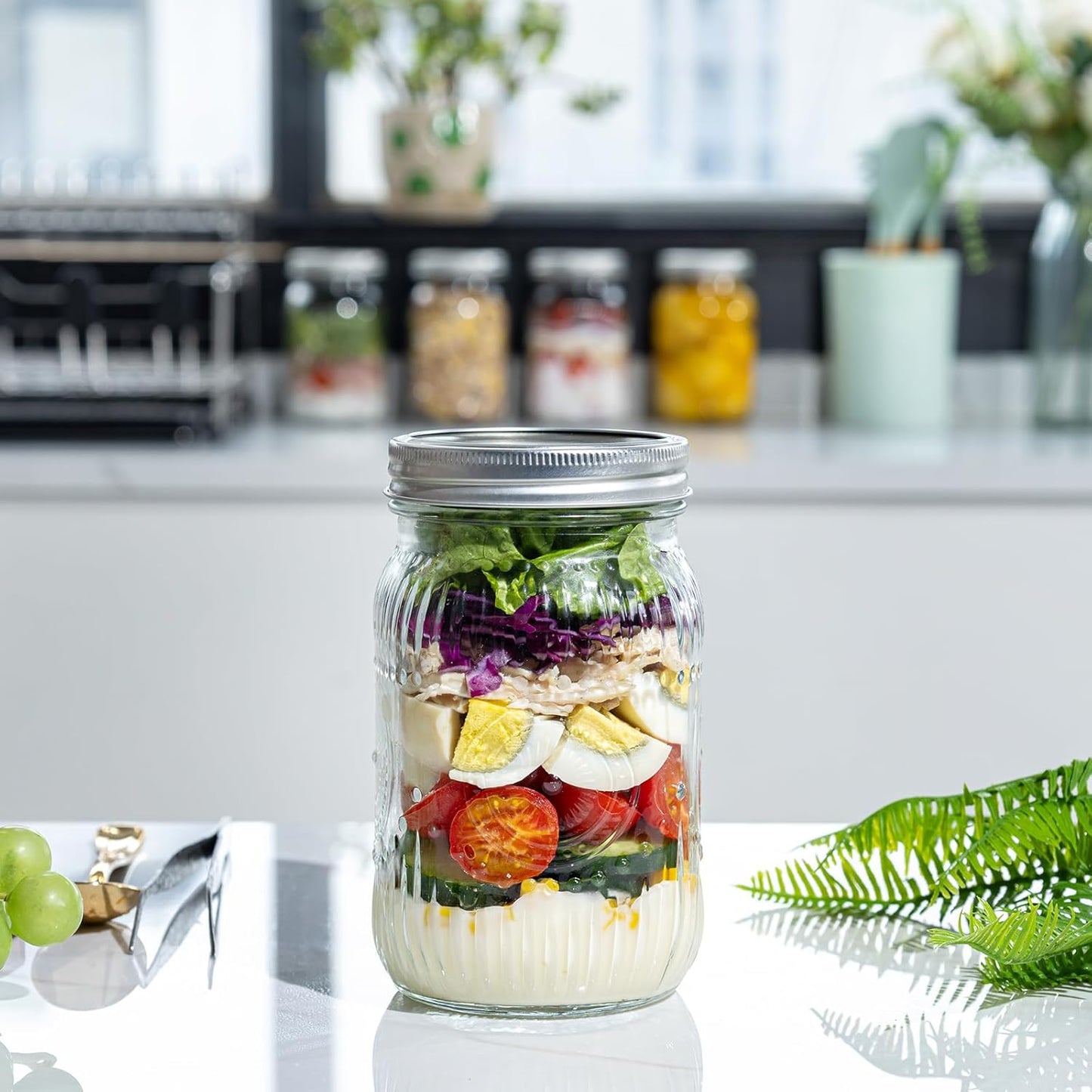 WELLIFE Wide Mouth Mason Jars, 6 Pcs Mason Jars 32 OZ for Preserving,Jam,Honey,Wedding Favors,Sauces,Meal Prep,Salad,Yogurt & Decor