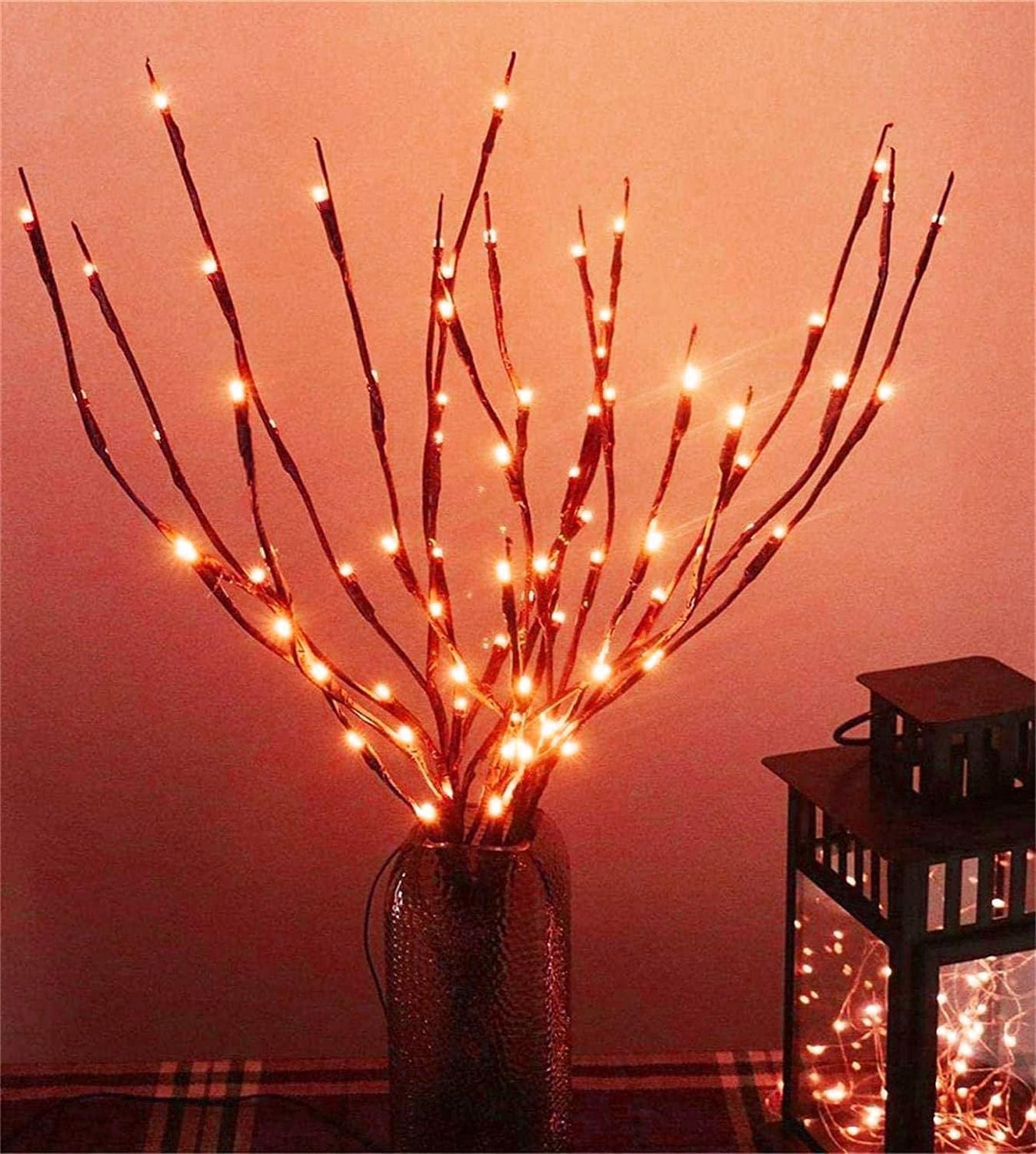 MENCH Branch Lights,6 Pcs Twig Light USB&Battery Powered 8 Flashing Modes by Remote Control.Branch Lights for Indoor, Light Up Decorations for Halloween Day and Christmas,Red