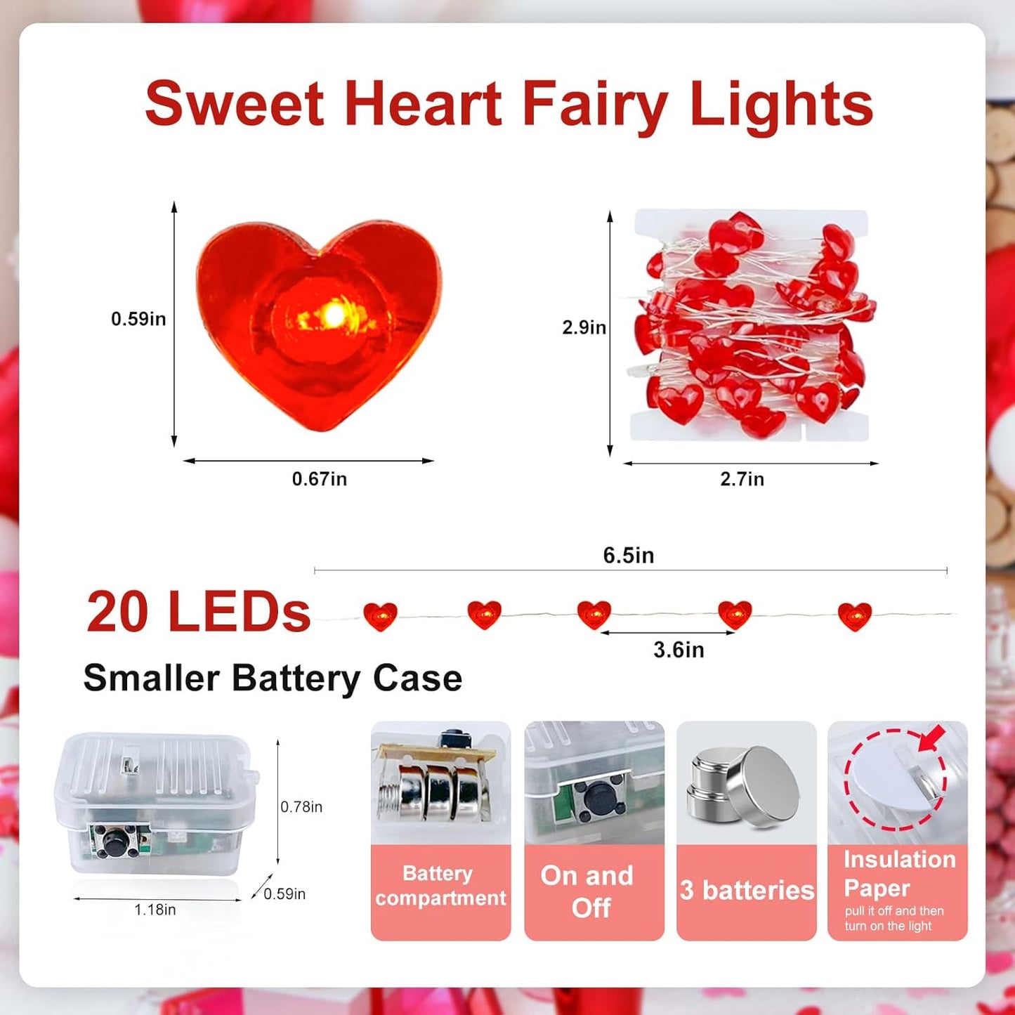 4 Pack Valentines Day Fairy Lights 7Ft 20 LED Twinkle String Lights Battery Operated Waterproof Firefly Starry for Mason Jar Party Wedding Christmas (Red, 4)