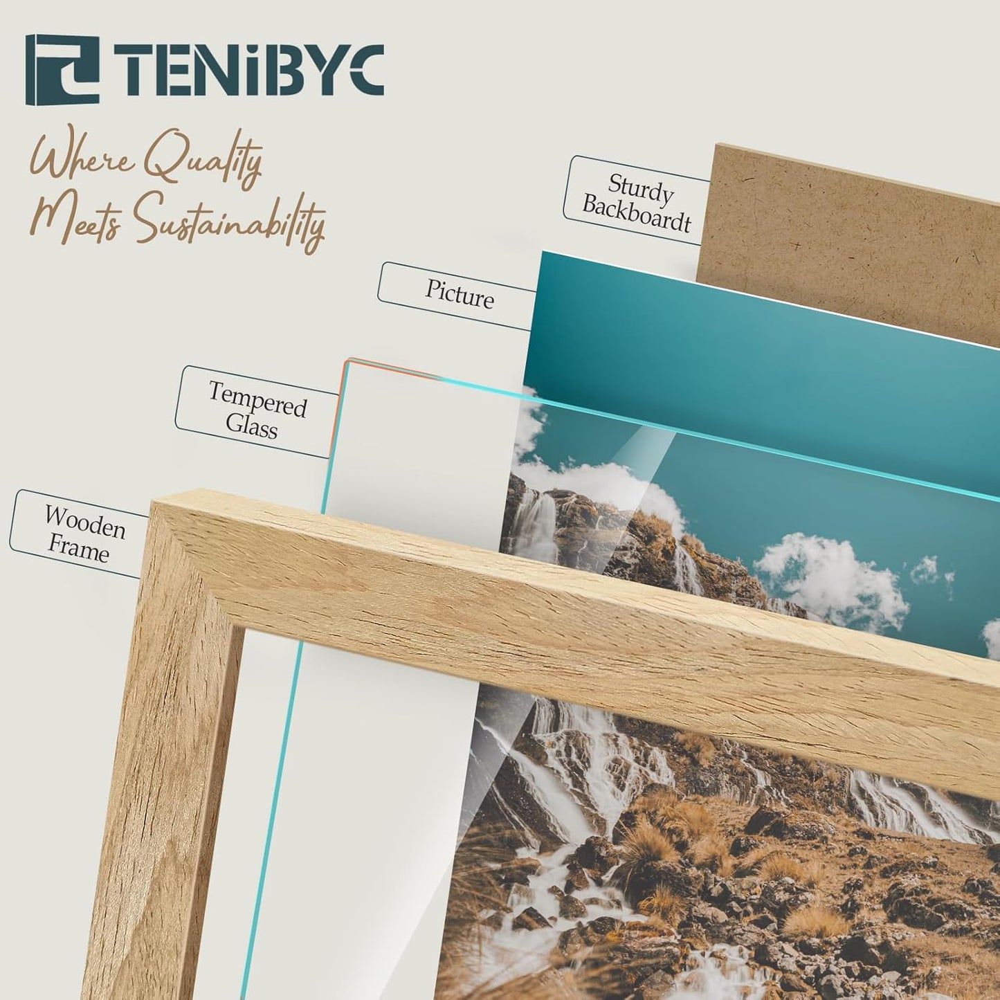 11x17 Picture Frame 4 Pack, Natural Solid Wood Poster Frame with HD Tempered Glass, Elegant Wood Grain, Wall Hanging