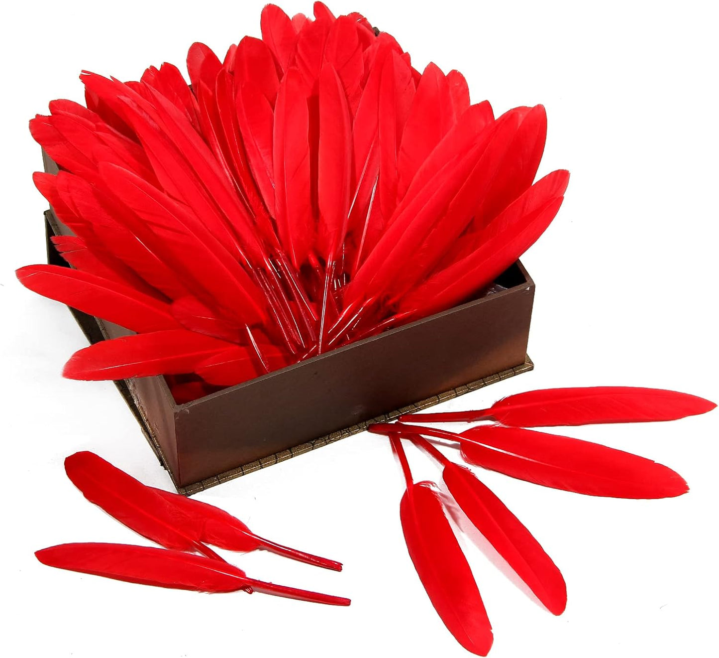 FeelfunFeather 120pcs Red Goose Cochettes Feather Natural Bulk 4-6 inch 10-15cm for Wedding Party Christmas Decorations DIY Crafts Goose Cochettes Feather