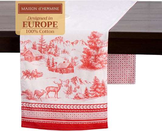 Maison d' Hermine Table Runner 100% Cotton Double Layer Table Runners 108 inches Long for Thanksgiving Christmas Decorations Home Kitchen Dining Party Wedding (Winter Jouy, 14.5" x 108")