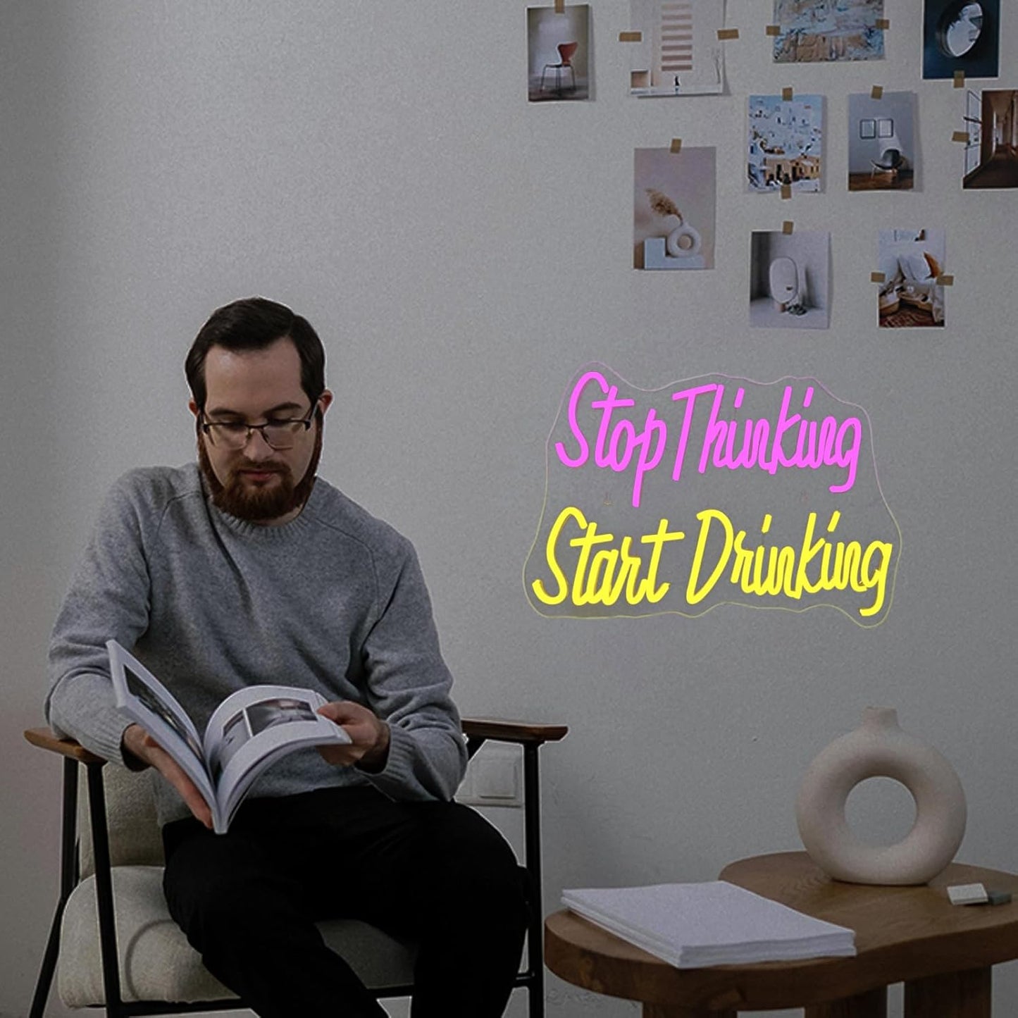 Wanxing LED Neon Sign for Wall Decor, Stop Thinking Start Drinking Neon Light, USB Powered Dimmable, 5V/2A, for Home, Party, Gift, Office, Bedroom, Bar, Man Cave