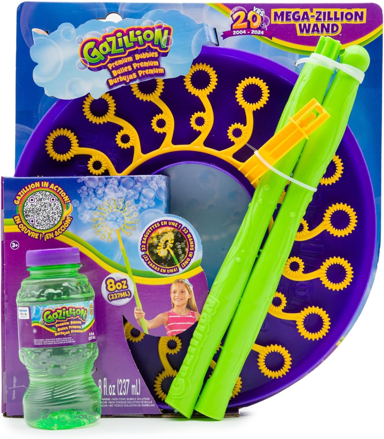 Gazillion Mega-Zillion Wand, 33 Mini Wands, 3ft. Handle & 2 Bottles of Solution - Create Zillions of Bubbles in Seconds!