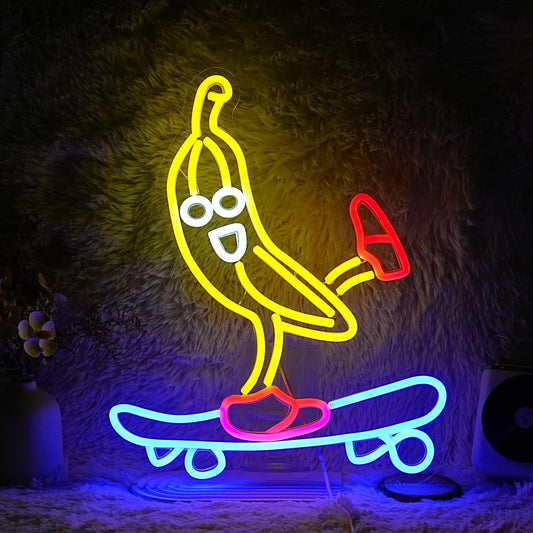 Skateboard Banana Neon Sign Cool Slide Banana LED Neon Light Dimmable Banana Light Up Sign for Shop Bedroom Party Bar Art Wall Decoration(16.3"*13")