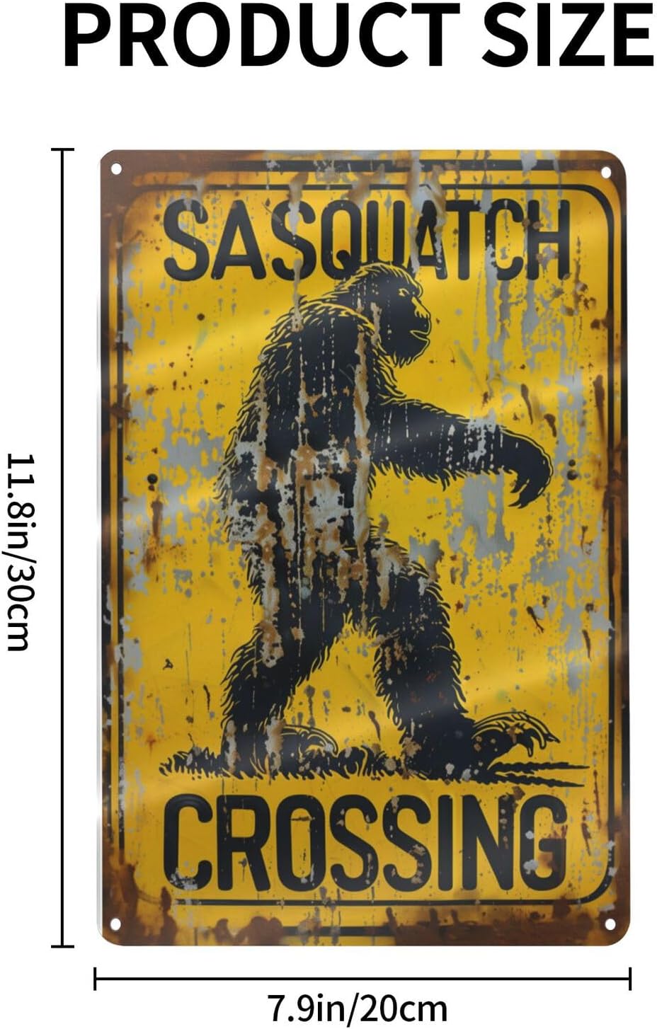 Retro Funny Metal Tin Sign - "Sasquatch Crossing" Outdoor Wall Décor, Vintage Sign for Home, Garden, Garage, or Cabin Decoration, 8 x 12 Inches