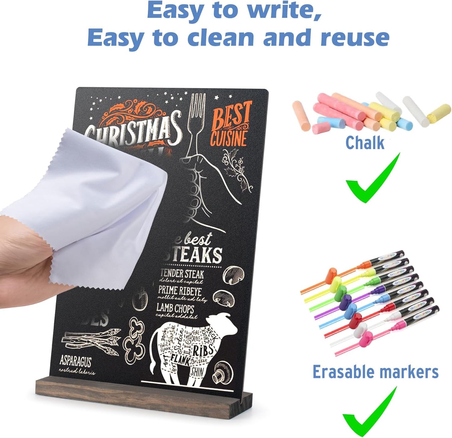 ONUPGO Mini Chalkboard Signs, 6 x 9 Inch Vintage Tabletop Chalk Board Sign with Base Stands - Double Side Mini Menu Boards Small Food Signs for Party Buffet Wedding Bar and Restaurant