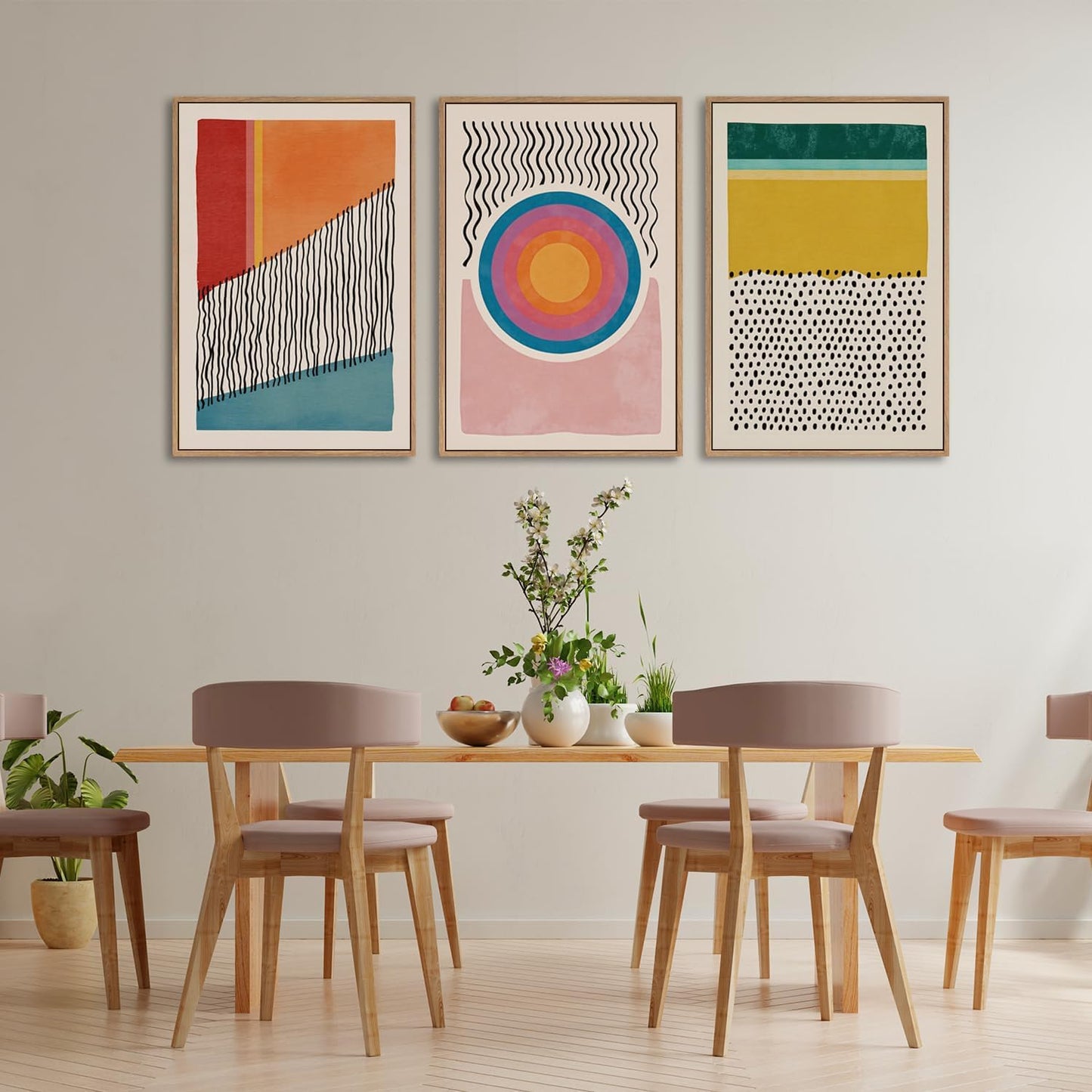 myusuar 3 Piece Large Modern Abstract Canvas Framed Wall Art For Living Room, Midcentury Minimalist Boho Wall Art Decor Posters Prints For Bedroom Office, 12x16in