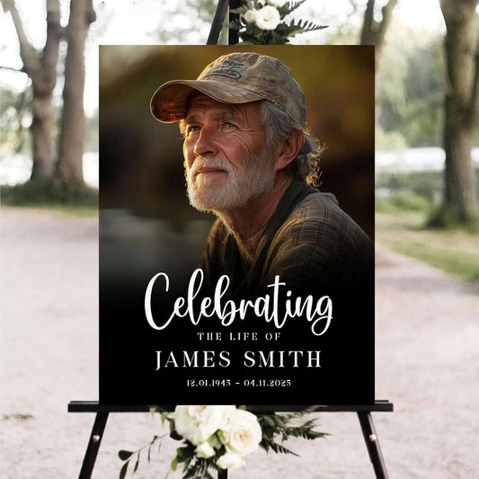 Personalized Funeral Welcome Signs, Celebration Of Life Yard Sign, Celebration Of Life Decoration, Custom Memorial Signs, Minimalist Celebrate of Lifes Sign With Photo, Memory Signage For Funerals #6