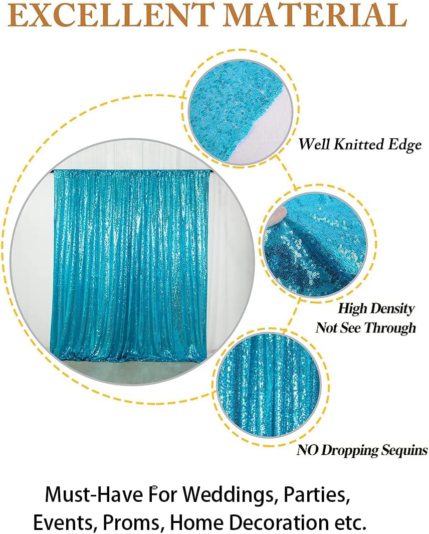 ShinyBeauty Turquoise Sequin Backdrop Curtain | 2 Panels 5Ft x 10Ft Glitter Wedding & Photography Background | Shimmer Curtains | Payette Sequin Aqua Blue Fabric Backdrop