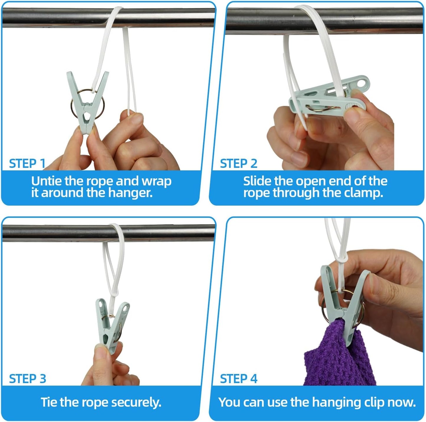 60 Pack Clothes Pins with Plastic Rope,Multi-Purpose Clips for Hanging,Windproof Plastic Clothespins for Hanging Baby Clothes,Socks,Hats, Pants,Bras,Underwears,Towels,Photos,Blue,Green, Yellow,Orange