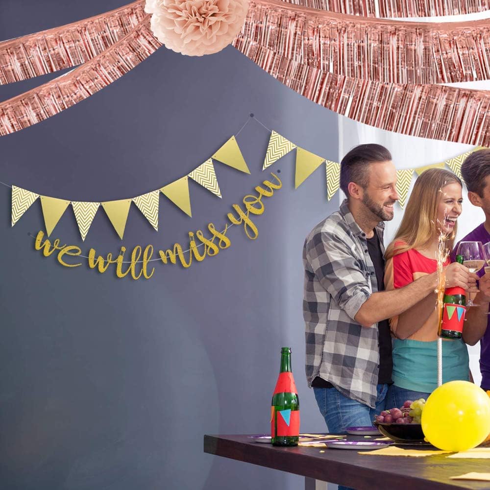 BEISHIDA 3 Packs 30 Feet Metallic Foil Fringe Garland Tinsel Streamers，Shiny Rose Gold Wall Hanging Tinsel Fringe Banners for Wedding Birthday Party Decoration Halloween Christmas New Year