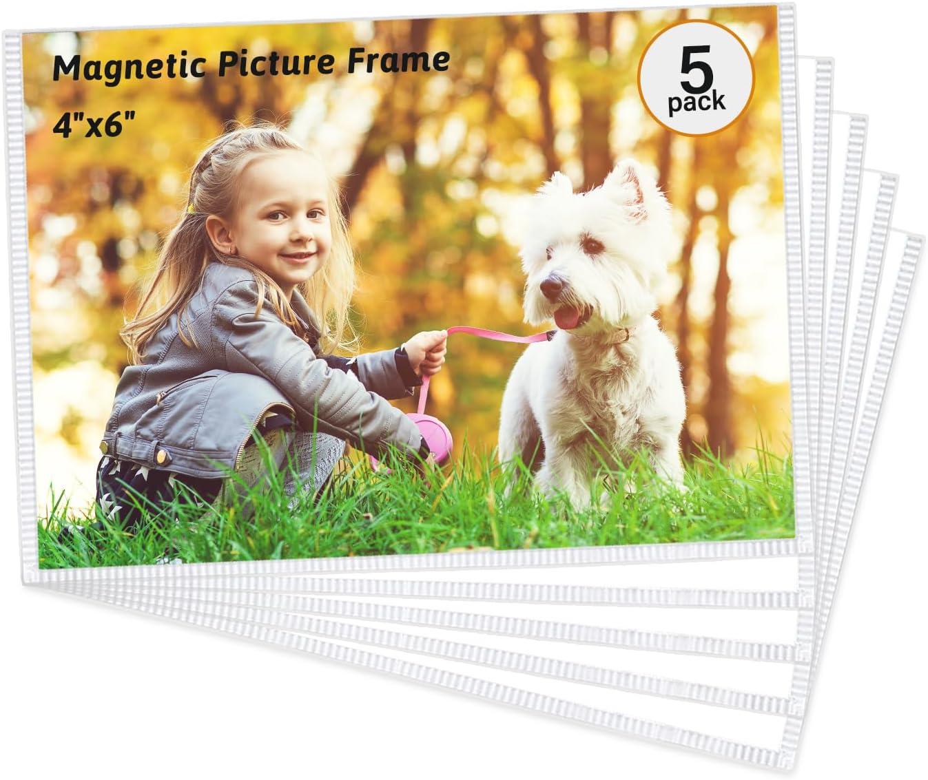 5 Pack Magnetic Picture Frames for Refrigerator, Holds 4 x 6 Inches Photos, Magnet Picture Frames for Fridge, White