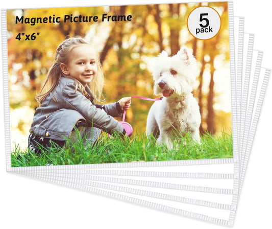 5 Pack Magnetic Picture Frames for Refrigerator, Holds 4 x 6 Inches Photos, Magnet Picture Frames for Fridge, White