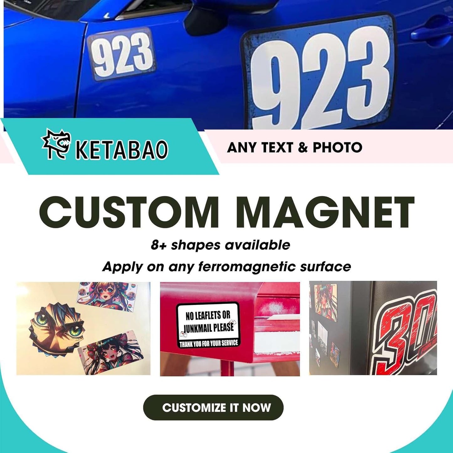 KETABAO – 6" Add Your Image Custom Square Photo Magnets - Photo Fridge, Storage Cabinet and Car Decoration Magnets