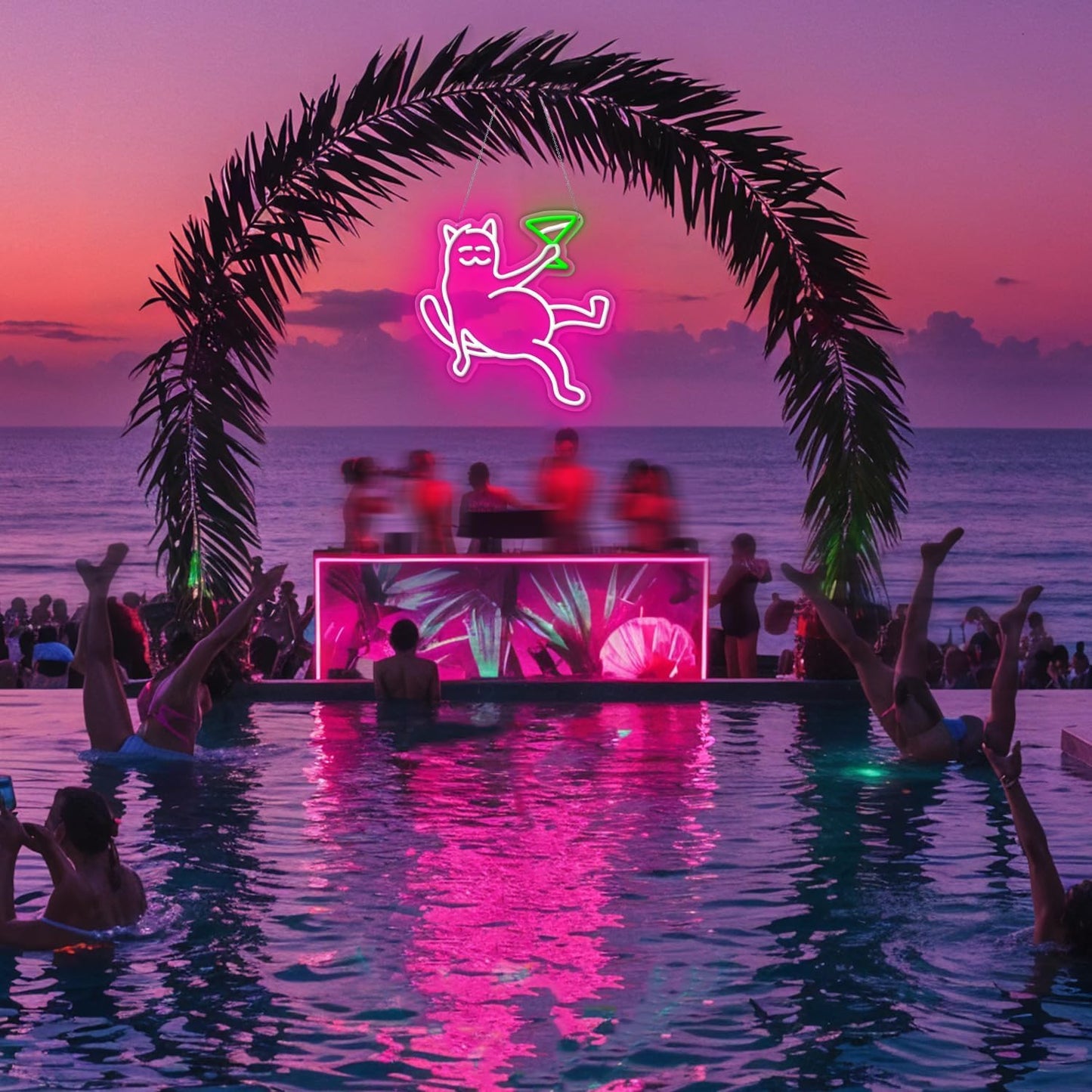 Cat Neon Sign for Wall Decor,Cat Holding Cocktail Neon Lights for Bedroom,Cute Cat Sign for Bar,Light Up Cat Sign,Cat Neon Light Sign for Pubs,Lounge,Cat Led Signs for Wall Decor,Home Bar