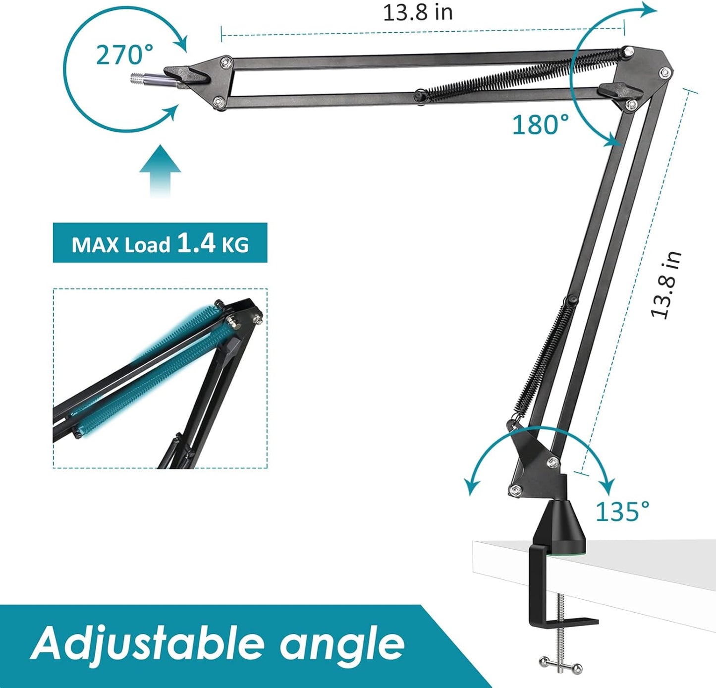 YOUSHARES MV7 Wall Mount Boom Arm Stand with Mic Windscreen and Table Mount Clamp, Mic Stand Arm with Pop Filter Compatible with Shure MV7 and Shure MV7X Microphone